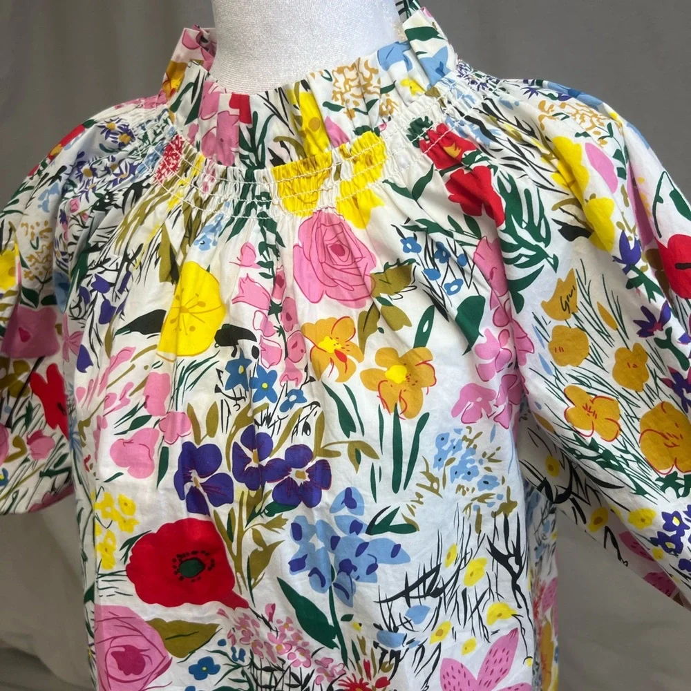 THML Multicolor Floral Puff-Sleeve Blouse Sz S Boho Chic Cottagecore Coquette - Picture 2 of 8